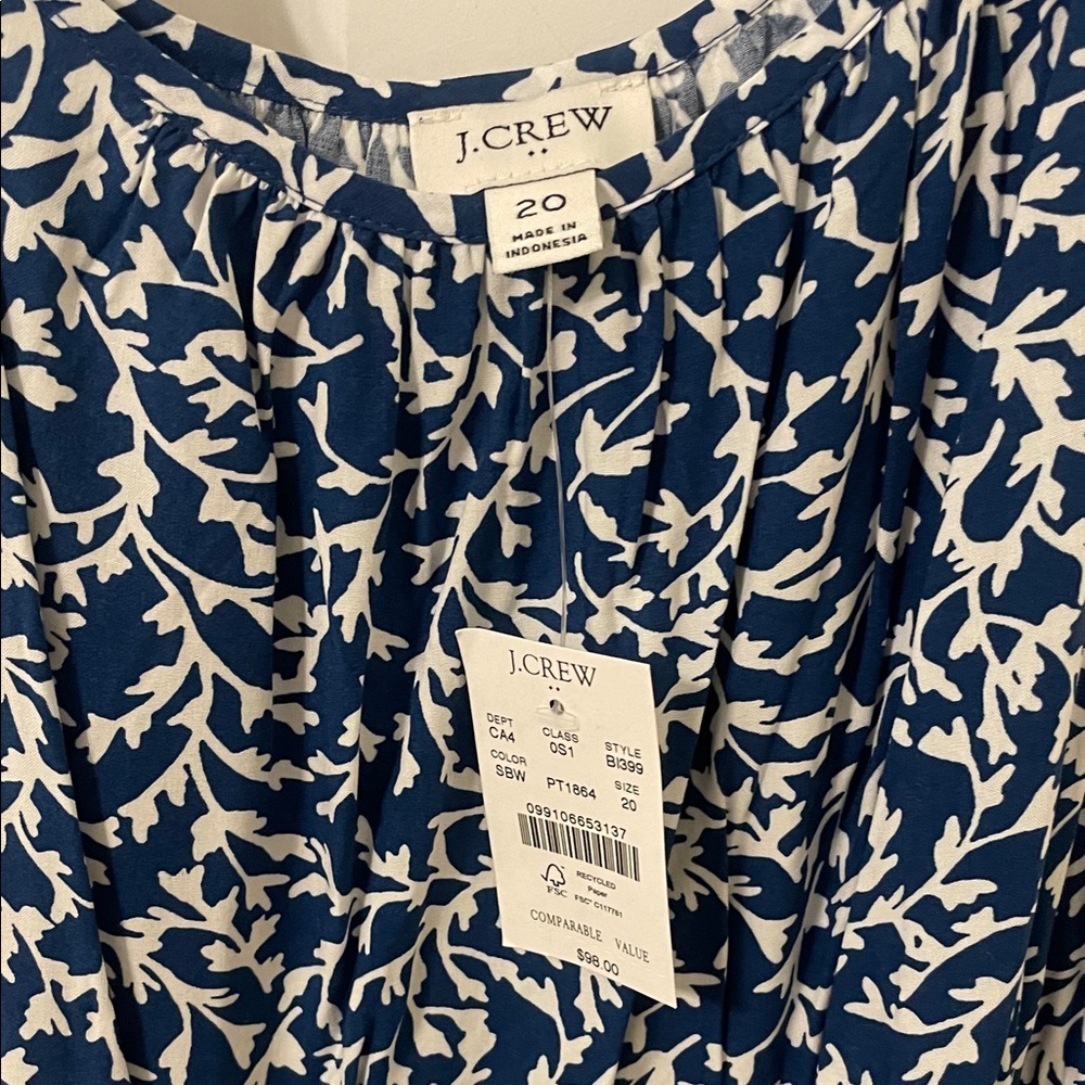 J. Crew Navy and White Floral Midi Dress NWT 20 - Picture 2 of 3